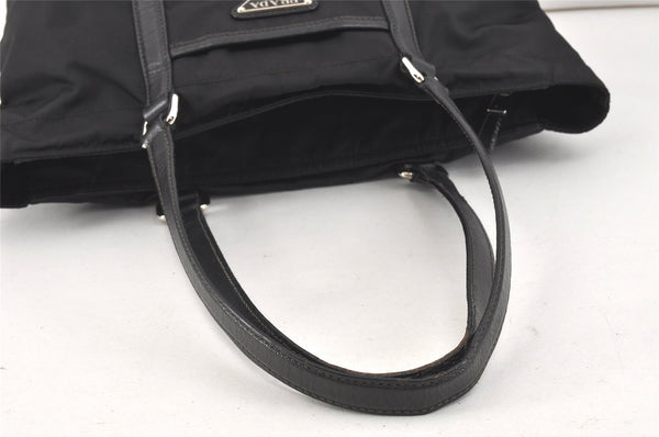 Authentic PRADA Nylon Tessuto Saffiano Leather Shoulder Tote Bag Black 2715K