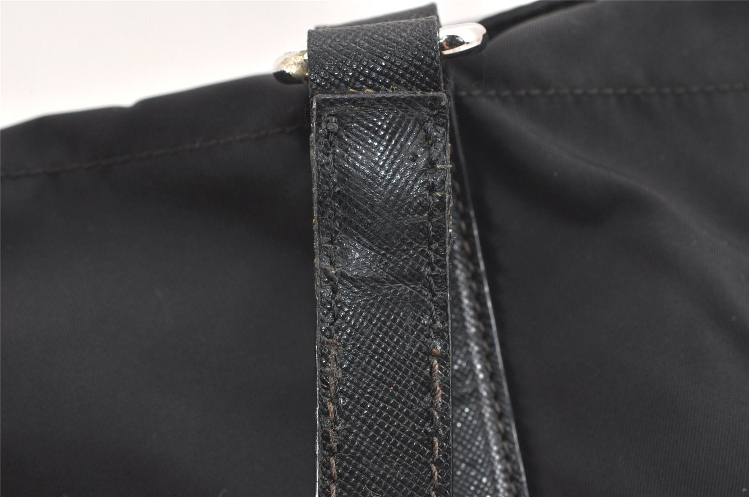 Authentic PRADA Nylon Tessuto Saffiano Leather Shoulder Tote Bag Black 2715K