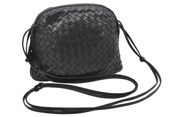 Authentic BOTTEGA VENETA Intrecciato Leather Shoulder Cross Body Bag Black 2716K