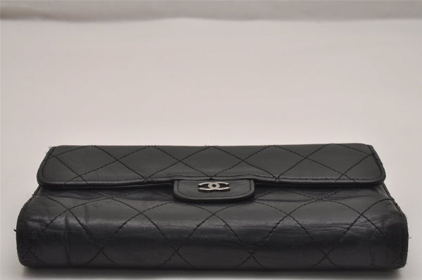 Authentic CHANEL Calf Skin Matelasse Long Wallet Purse CC Logo Black 2727J