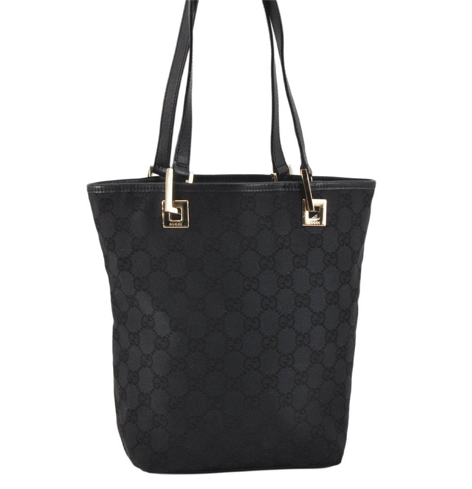 Authentic GUCCI Vintage Shoulder Tote Bag GG Canvas Leather 0021099 Black 2727K