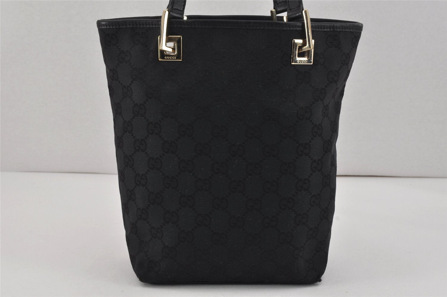Authentic GUCCI Vintage Shoulder Tote Bag GG Canvas Leather 0021099 Black 2727K