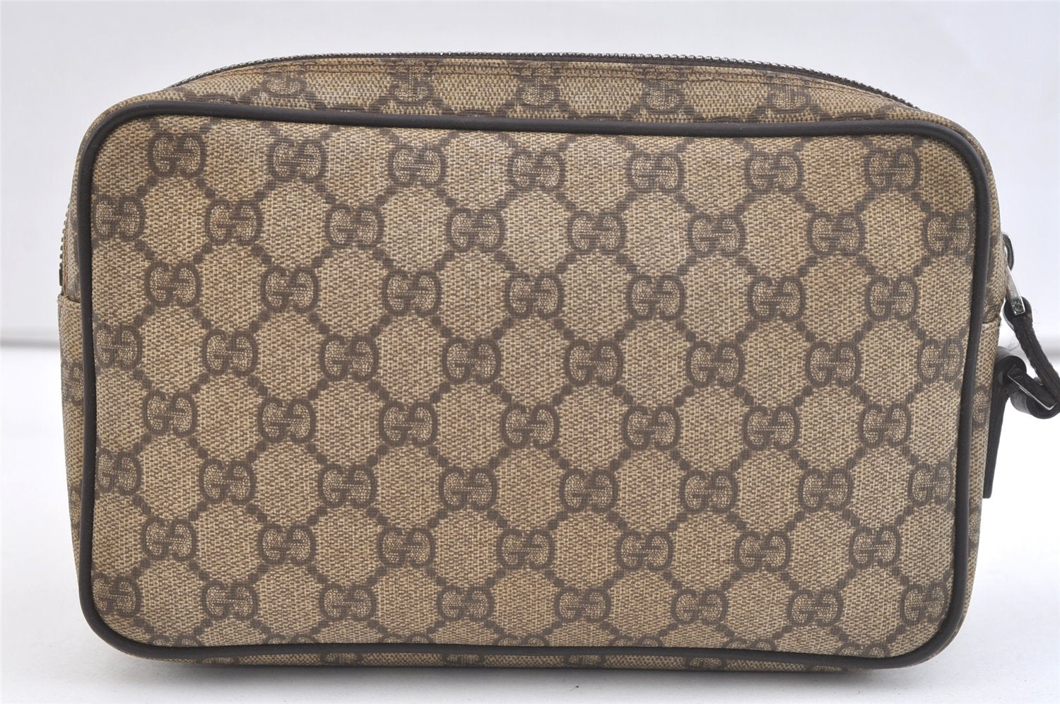 Authentic GUCCI Vintage Clutch Hand Bag Purse GG PVC Leather Brown 2728K