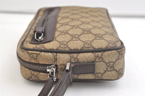 Authentic GUCCI Vintage Clutch Hand Bag Purse GG PVC Leather Brown 2728K