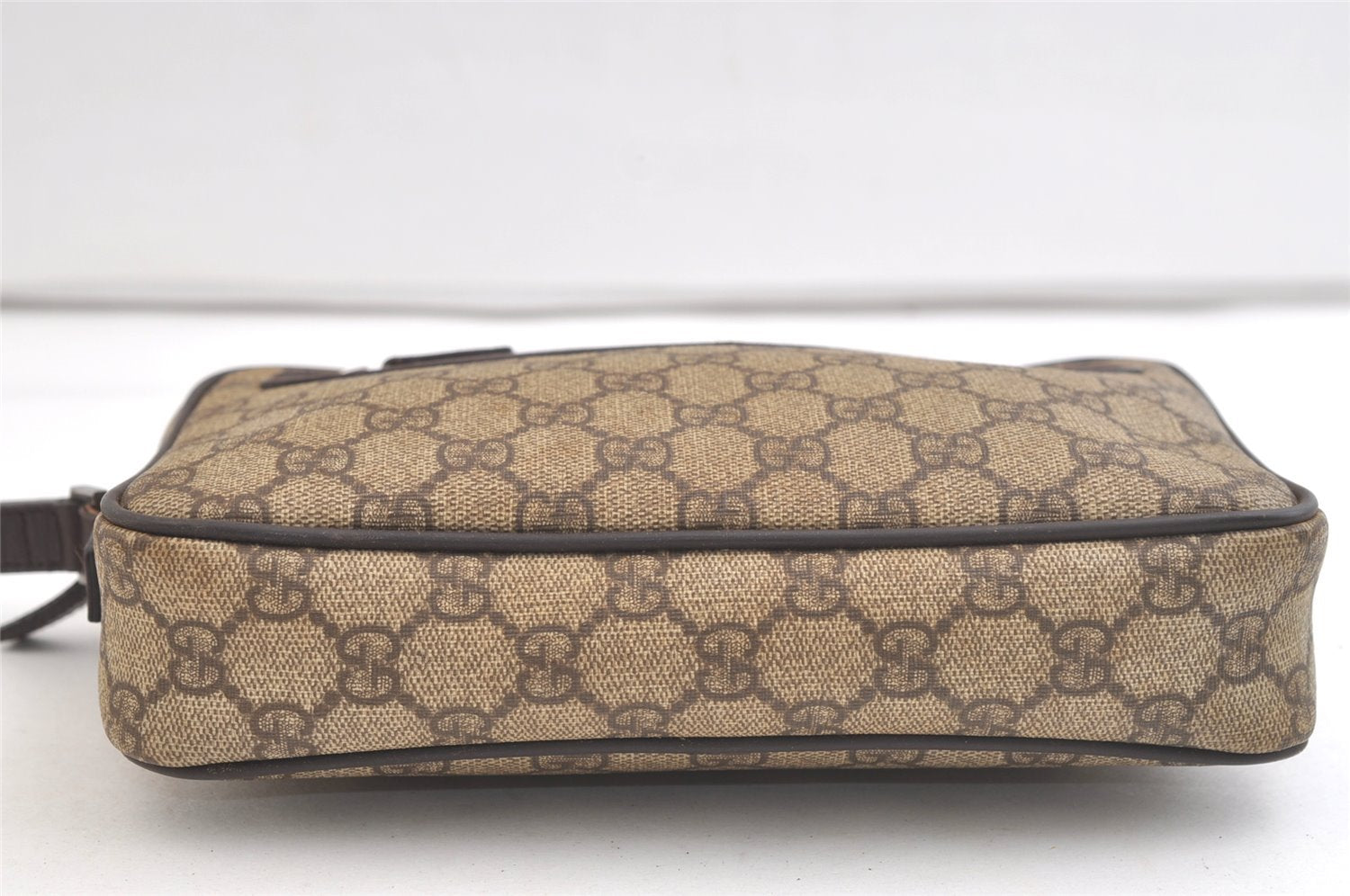 Authentic GUCCI Vintage Clutch Hand Bag Purse GG PVC Leather Brown 2728K