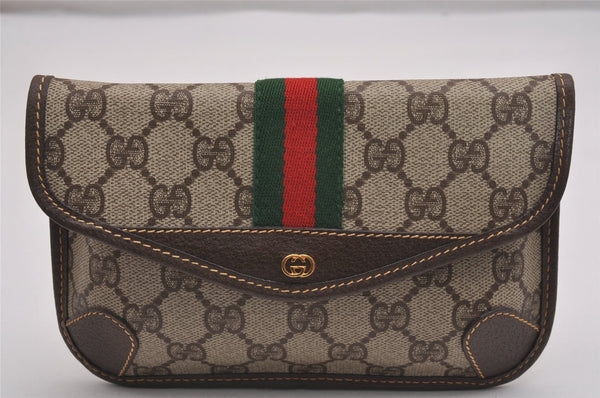 Authentic GUCCI Vintage Web Sherry Line Pouch Purse GG PVC Leather Brown 2729J