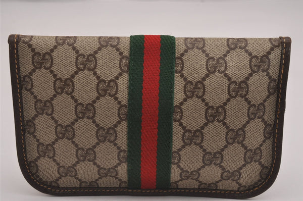 Authentic GUCCI Vintage Web Sherry Line Pouch Purse GG PVC Leather Brown 2729J