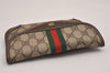 Authentic GUCCI Vintage Web Sherry Line Pouch Purse GG PVC Leather Brown 2729J