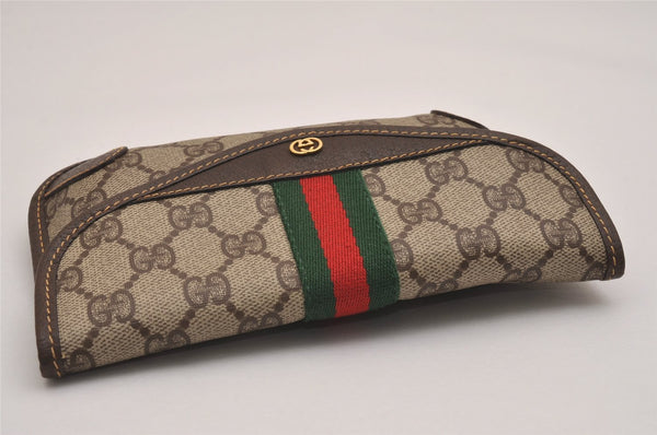 Authentic GUCCI Vintage Web Sherry Line Pouch Purse GG PVC Leather Brown 2729J