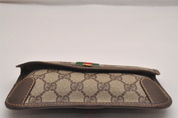 Authentic GUCCI Vintage Web Sherry Line Pouch Purse GG PVC Leather Brown 2729J