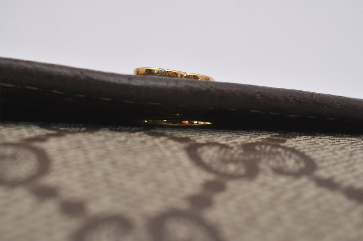 Authentic GUCCI Vintage Web Sherry Line Pouch Purse GG PVC Leather Brown 2729J