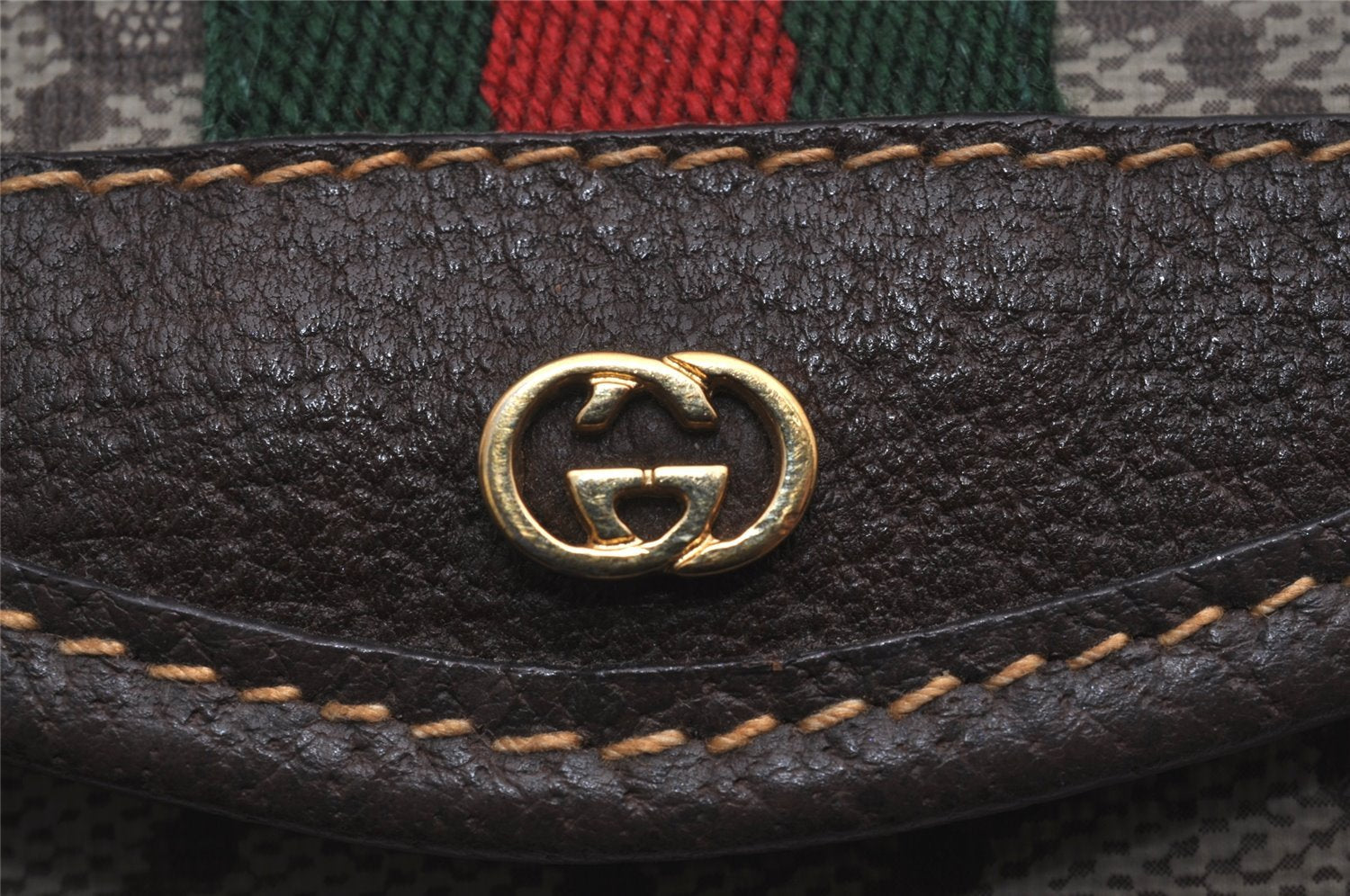 Authentic GUCCI Vintage Web Sherry Line Pouch Purse GG PVC Leather Brown 2729J