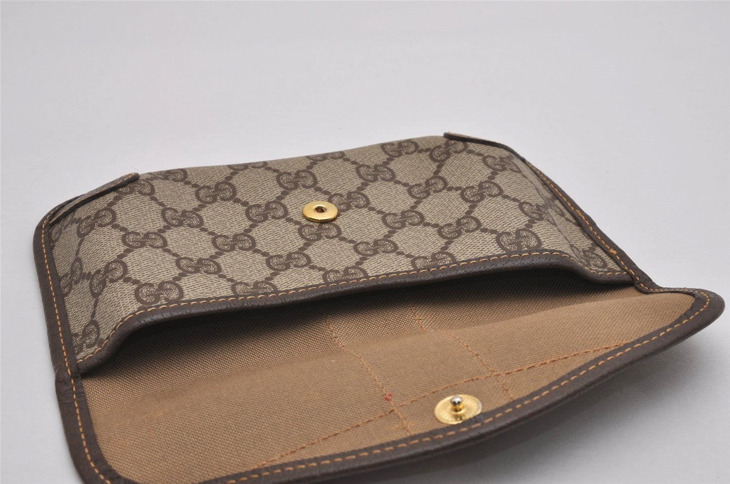 Authentic GUCCI Vintage Web Sherry Line Pouch Purse GG PVC Leather Brown 2729J