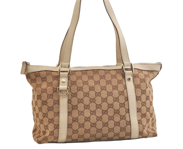 Authentic GUCCI Abbey Shoulder Tote Bag GG Canvas Leather 141470 Brown 2729K
