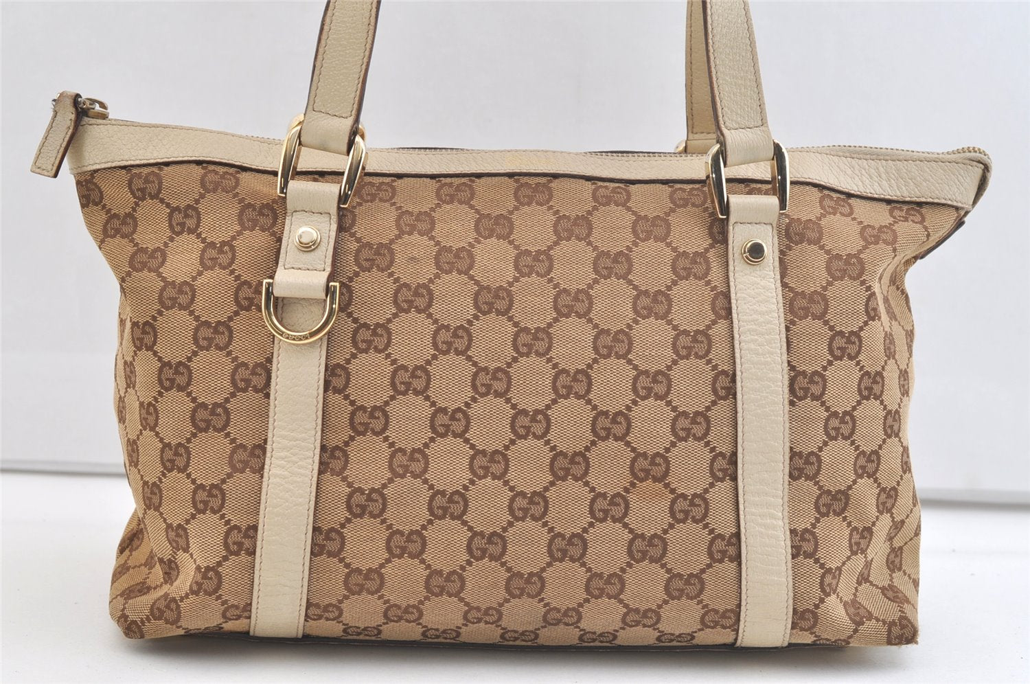 Authentic GUCCI Abbey Shoulder Tote Bag GG Canvas Leather 141470 Brown 2729K