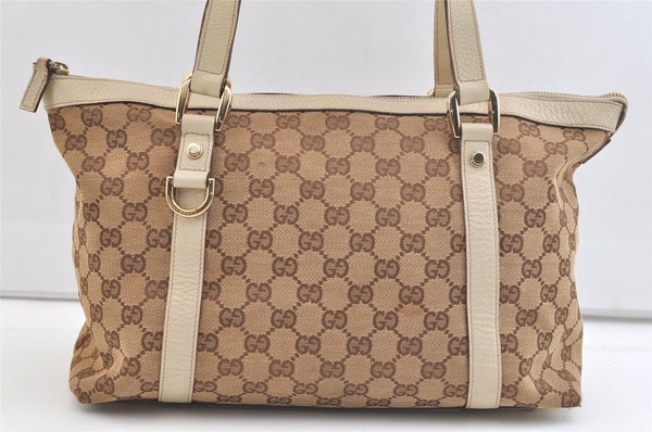 Authentic GUCCI Abbey Shoulder Tote Bag GG Canvas Leather 141470 Brown 2729K