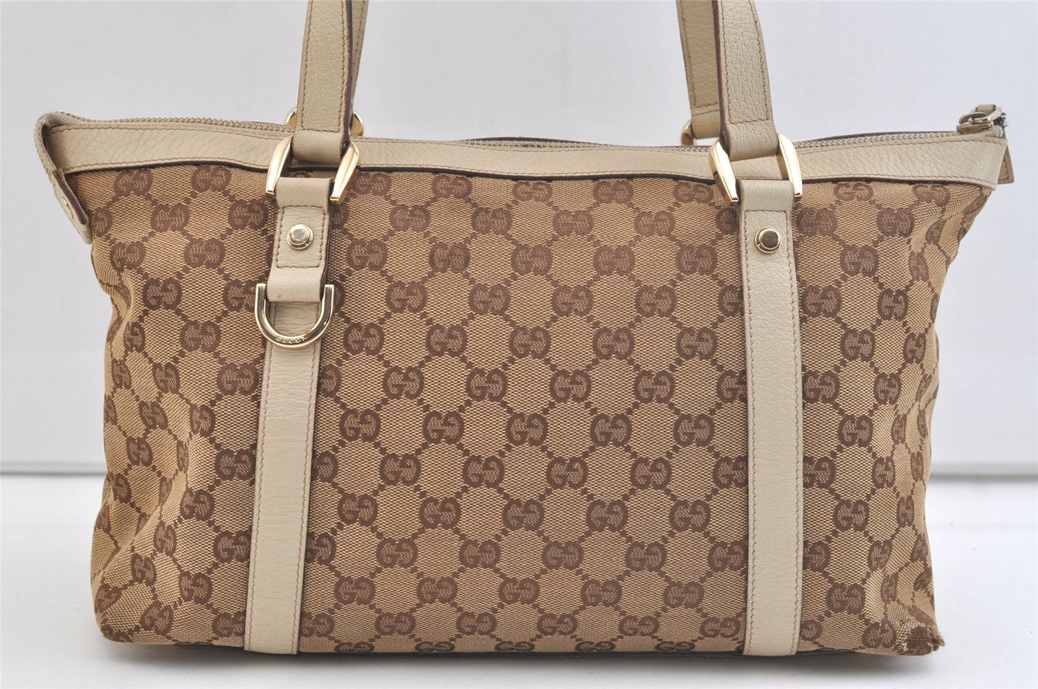 Authentic GUCCI Abbey Shoulder Tote Bag GG Canvas Leather 141470 Brown 2729K