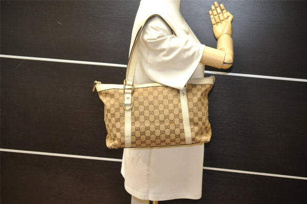 Authentic GUCCI Abbey Shoulder Tote Bag GG Canvas Leather 141470 Brown 2729K
