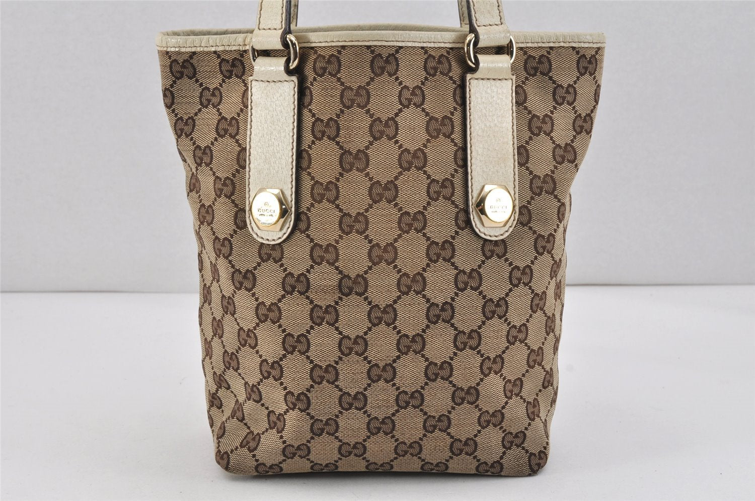 Authentic GUCCI Charmy Shoulder Tote Bag GG Canvas Leather 153361Brown 2730K