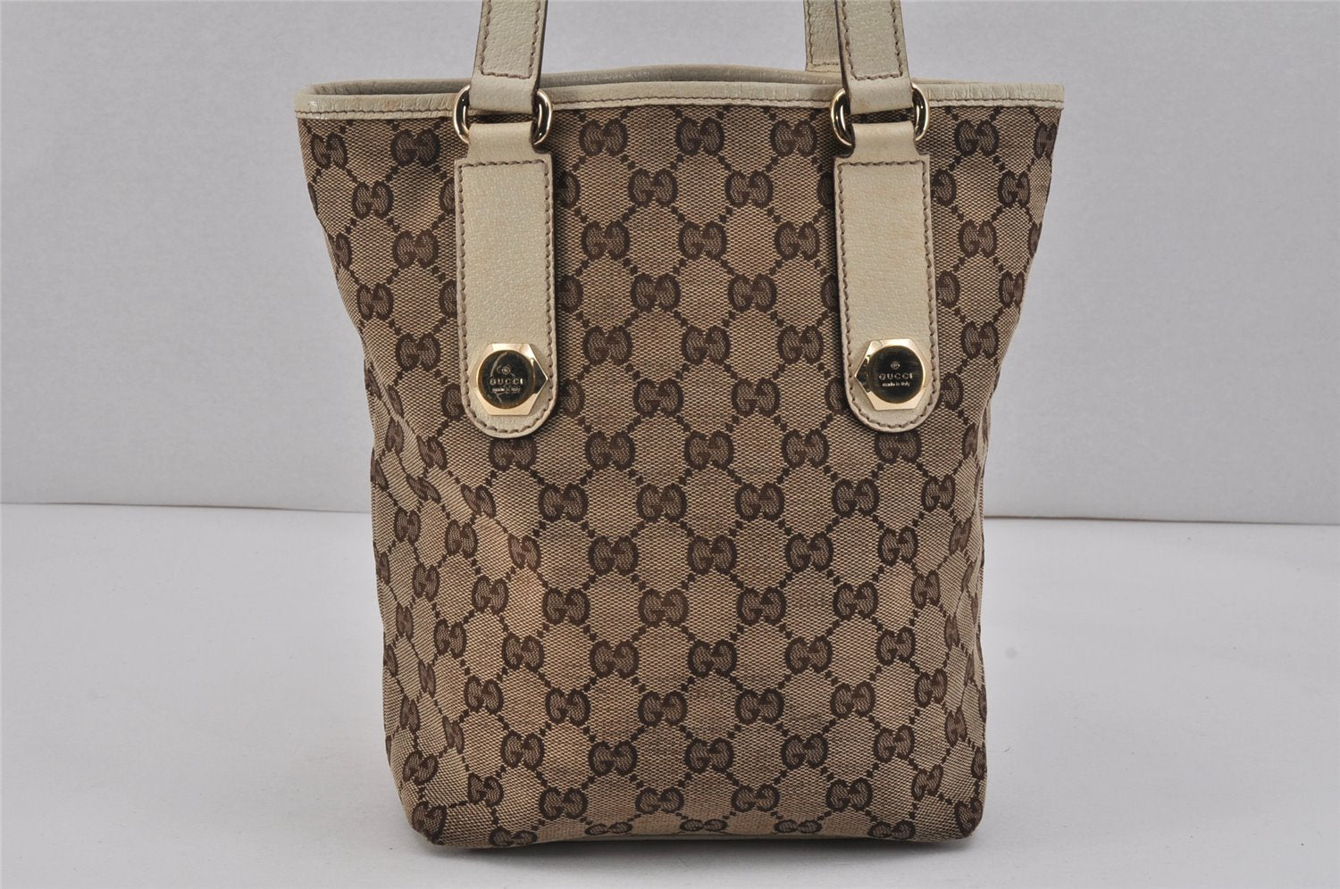 Authentic GUCCI Charmy Shoulder Tote Bag GG Canvas Leather 153361Brown 2730K