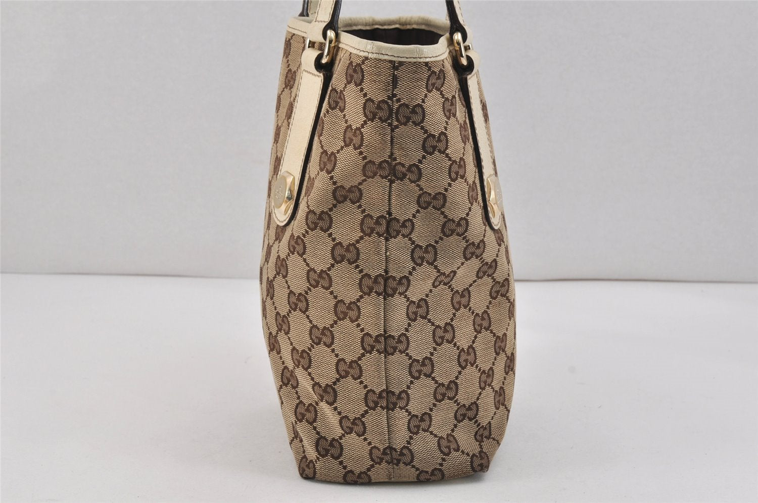 Authentic GUCCI Charmy Shoulder Tote Bag GG Canvas Leather 153361Brown 2730K