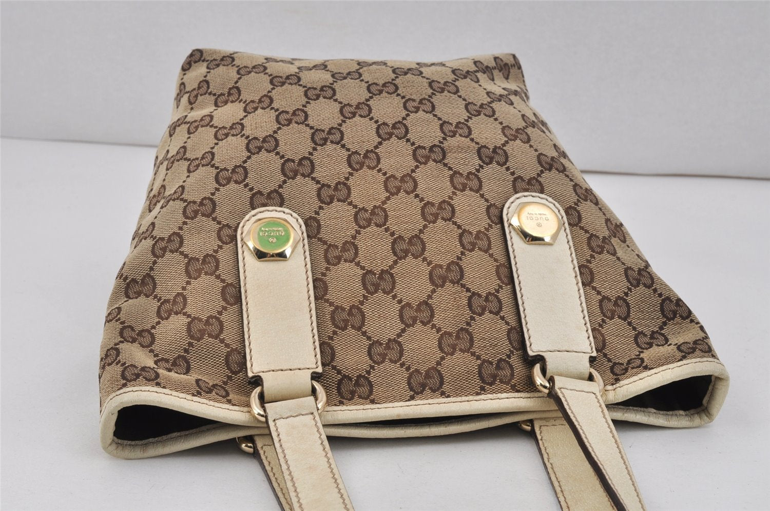 Authentic GUCCI Charmy Shoulder Tote Bag GG Canvas Leather 153361Brown 2730K