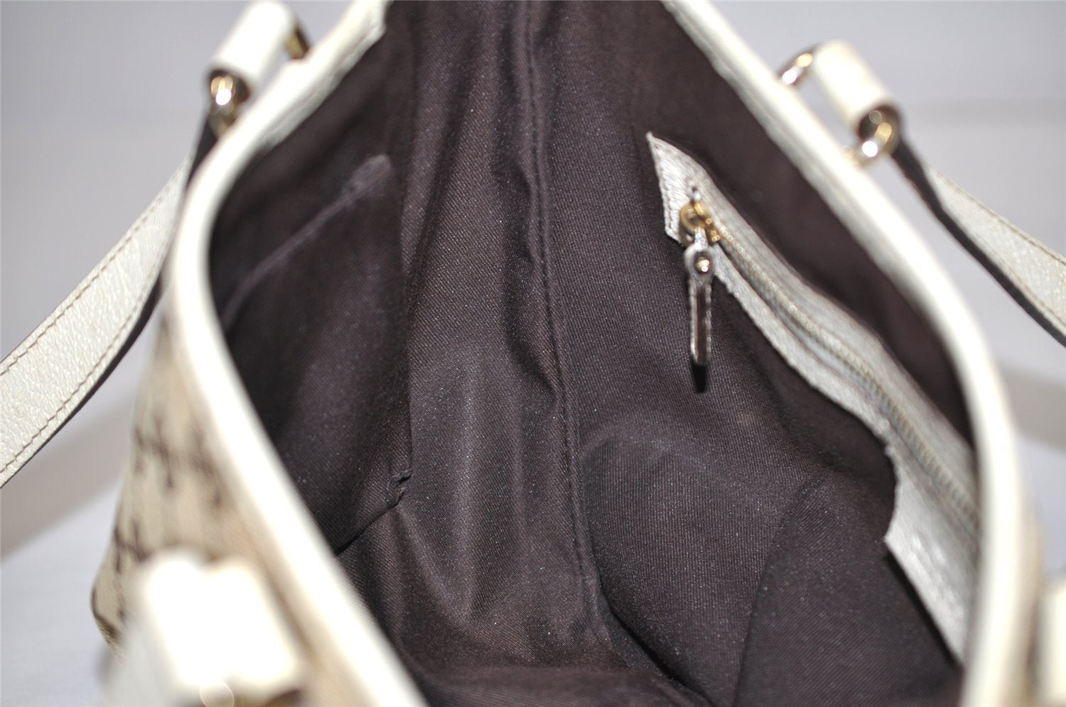 Authentic GUCCI Charmy Shoulder Tote Bag GG Canvas Leather 153361Brown 2730K