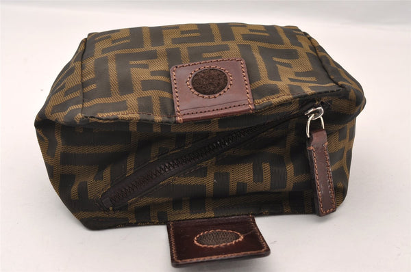 Authentic FENDI Zucca Vintage Pouch Purse Nylon Leather Brown Black 2732I