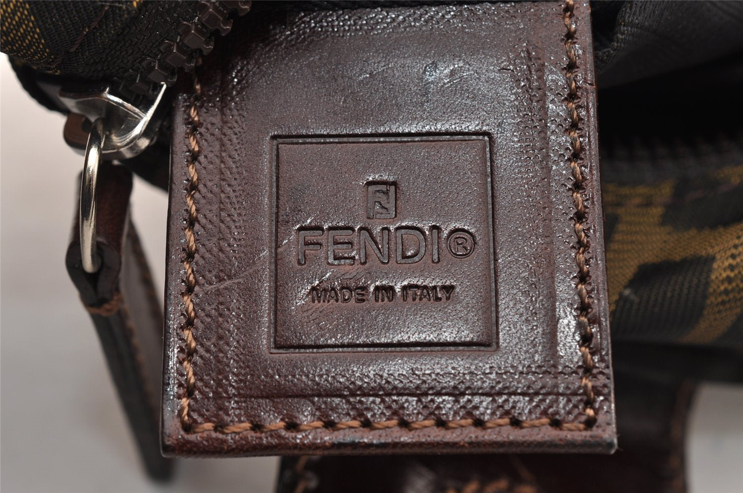 Authentic FENDI Zucca Vintage Pouch Purse Nylon Leather Brown Black 2732I