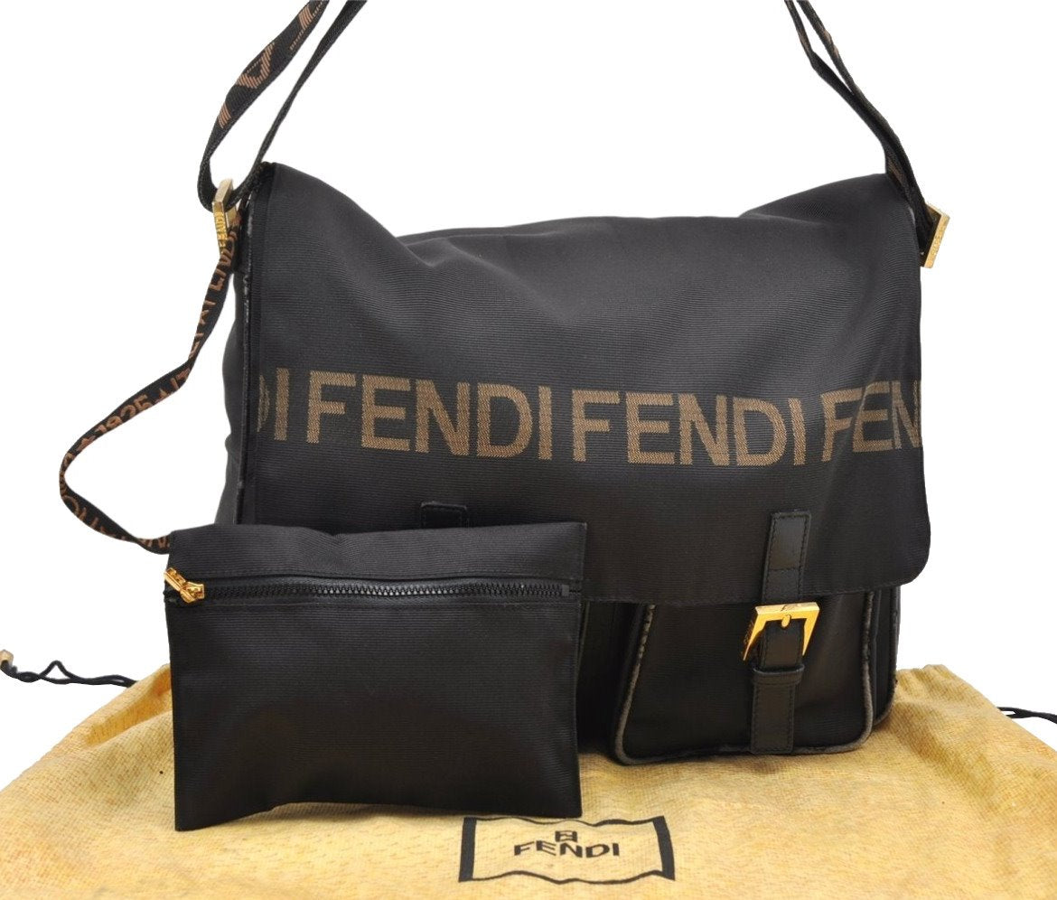 Authentic FENDI Vintage Shoulder Cross Body Bag Purse Nylon Leather Black 2732K