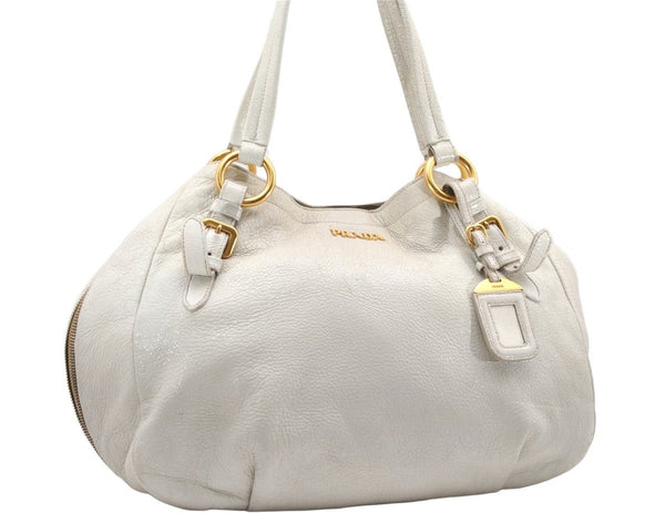 Authentic PRADA Vintage Leather Nappa Shoulder Tote Bag White 2734K