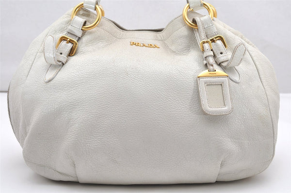 Authentic PRADA Vintage Leather Nappa Shoulder Tote Bag White 2734K