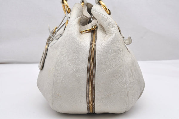 Authentic PRADA Vintage Leather Nappa Shoulder Tote Bag White 2734K