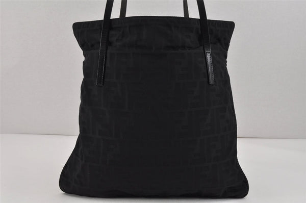 Authentic FENDI Vintage Zucca Shoulder Tote Bag Nylon Leather Black 2735K