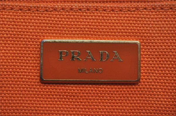 Authentic PRADA Vintage Canapa SS Canvas Hand Tote Bag Purse Orange 2736I