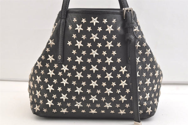 Authentic JIMMY CHOO Vintage Star Studs Leather Shoulder Tote Bag Black 2736K