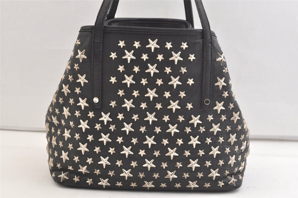 Authentic JIMMY CHOO Vintage Star Studs Leather Shoulder Tote Bag Black 2736K