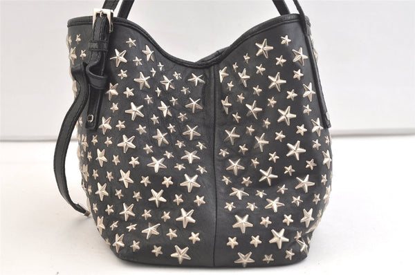 Authentic JIMMY CHOO Vintage Star Studs Leather Shoulder Tote Bag Black 2736K