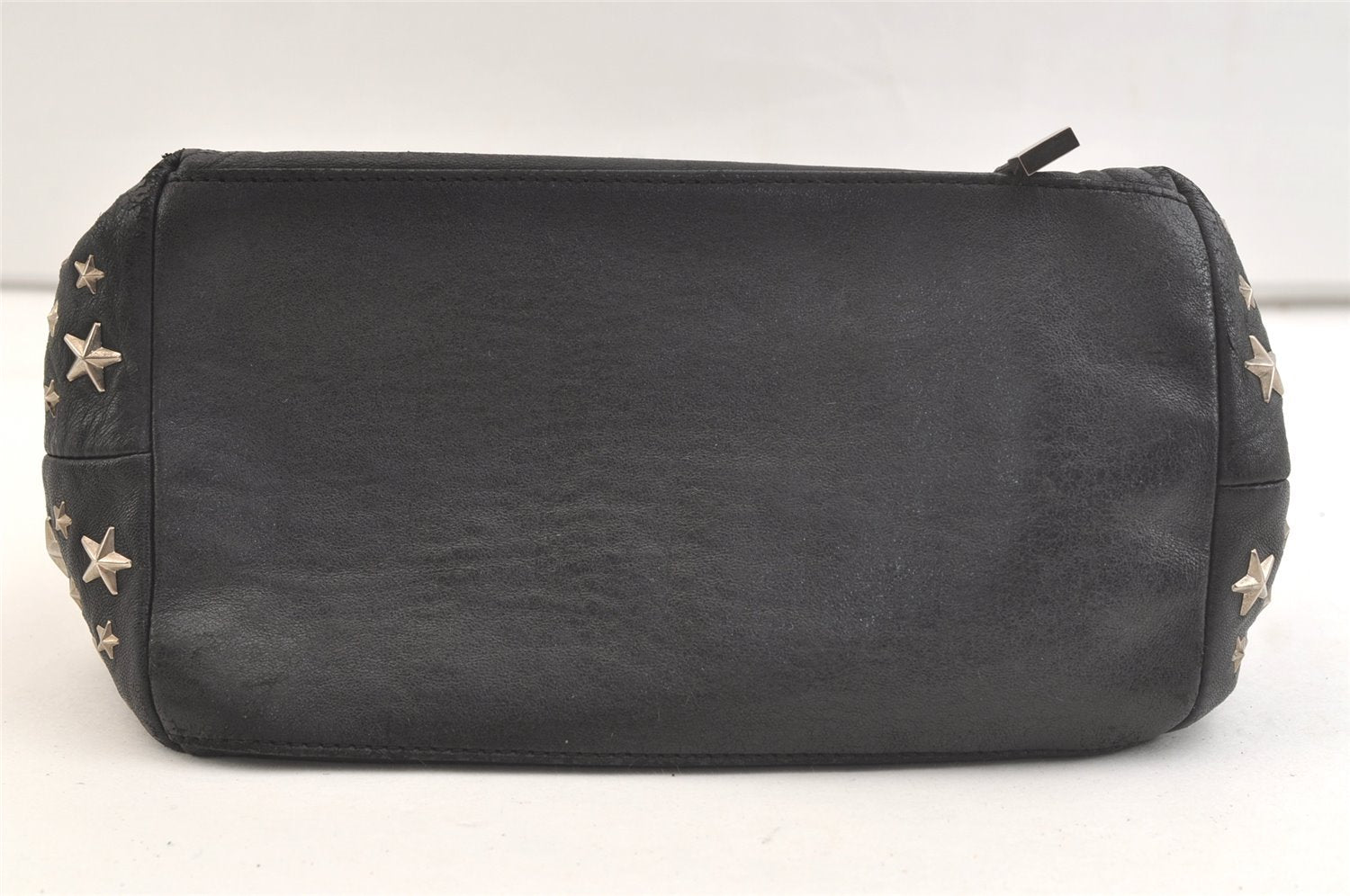 Authentic JIMMY CHOO Vintage Star Studs Leather Shoulder Tote Bag Black 2736K