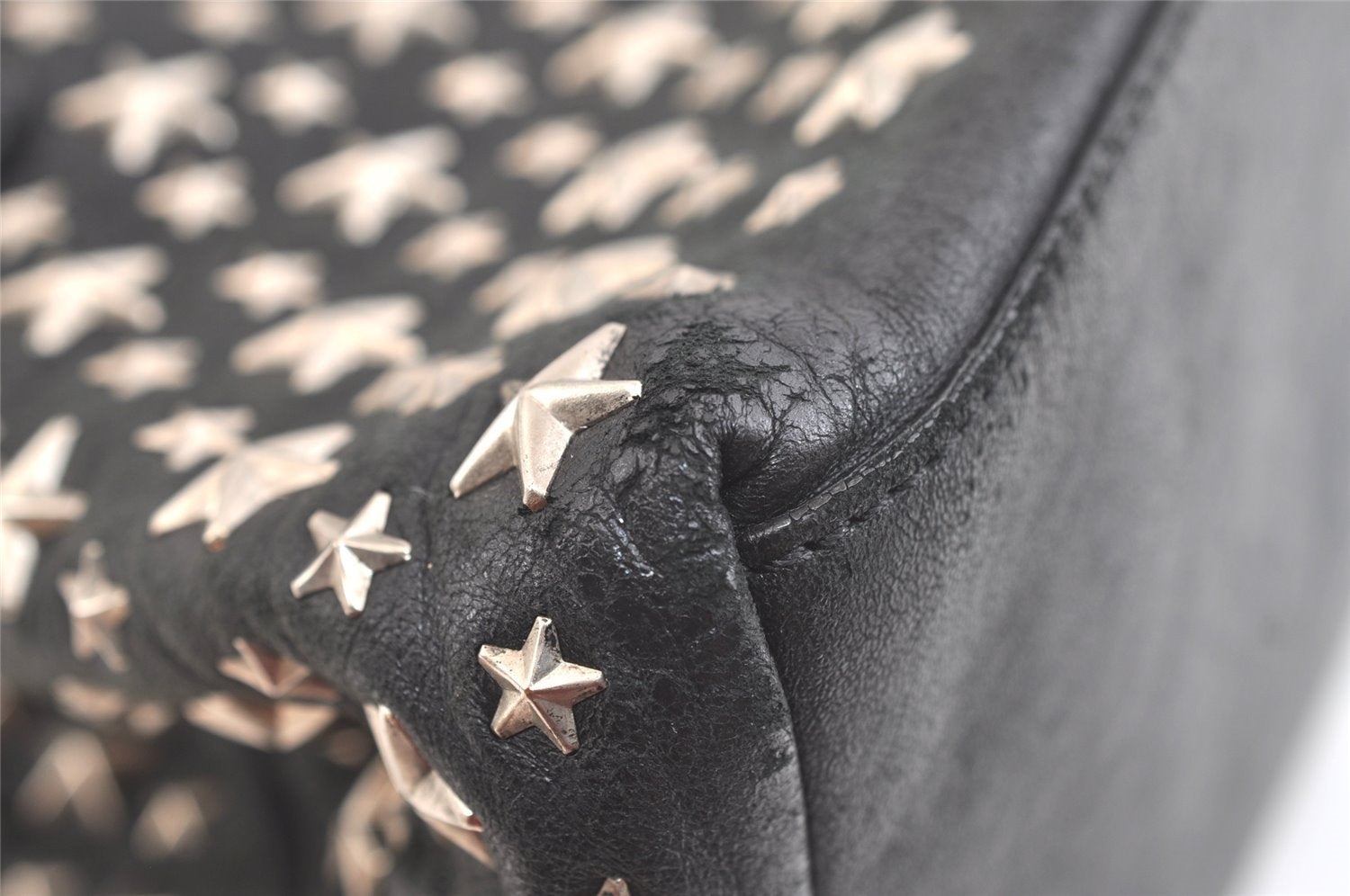 Authentic JIMMY CHOO Vintage Star Studs Leather Shoulder Tote Bag Black 2736K