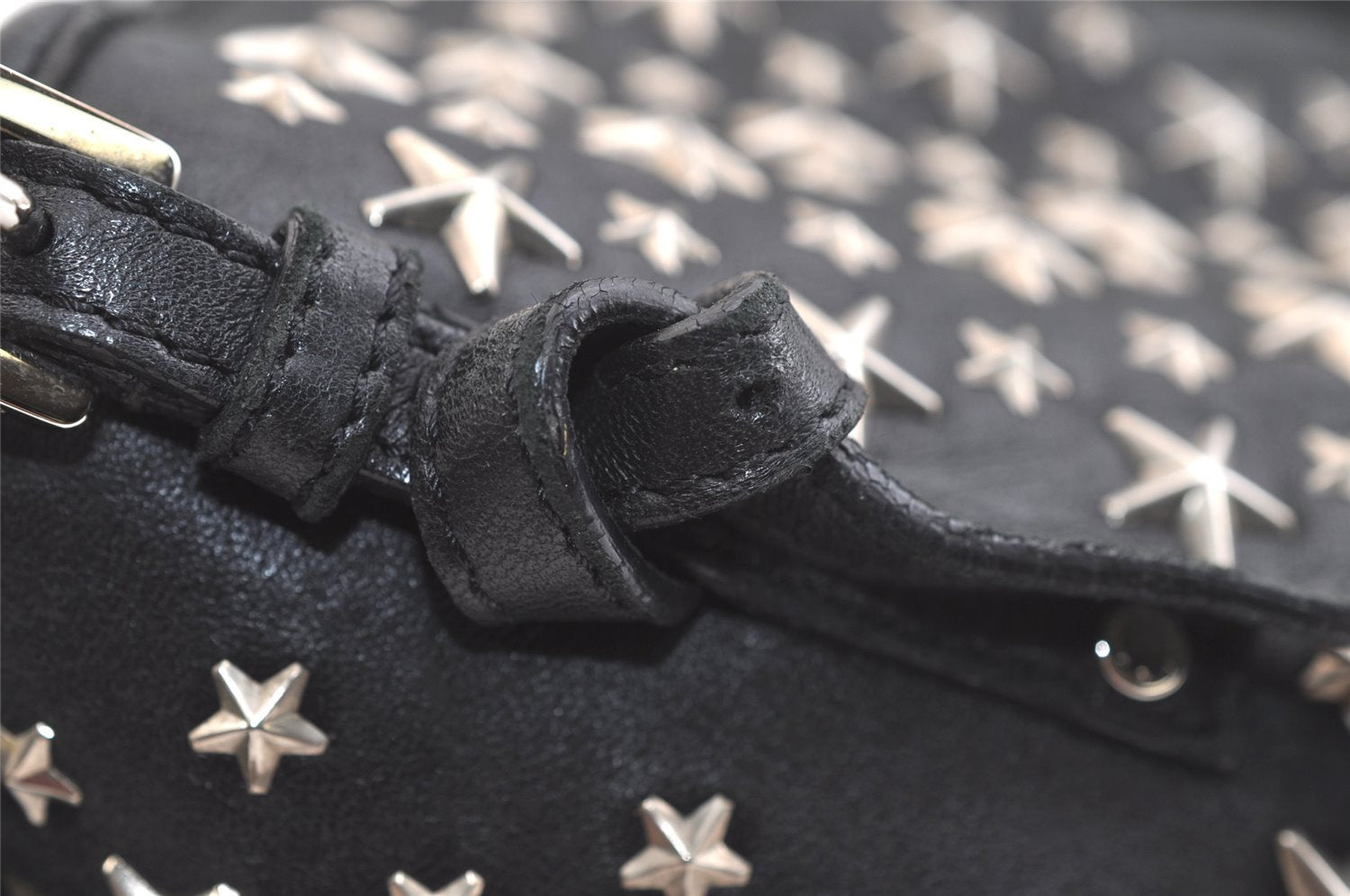 Authentic JIMMY CHOO Vintage Star Studs Leather Shoulder Tote Bag Black 2736K
