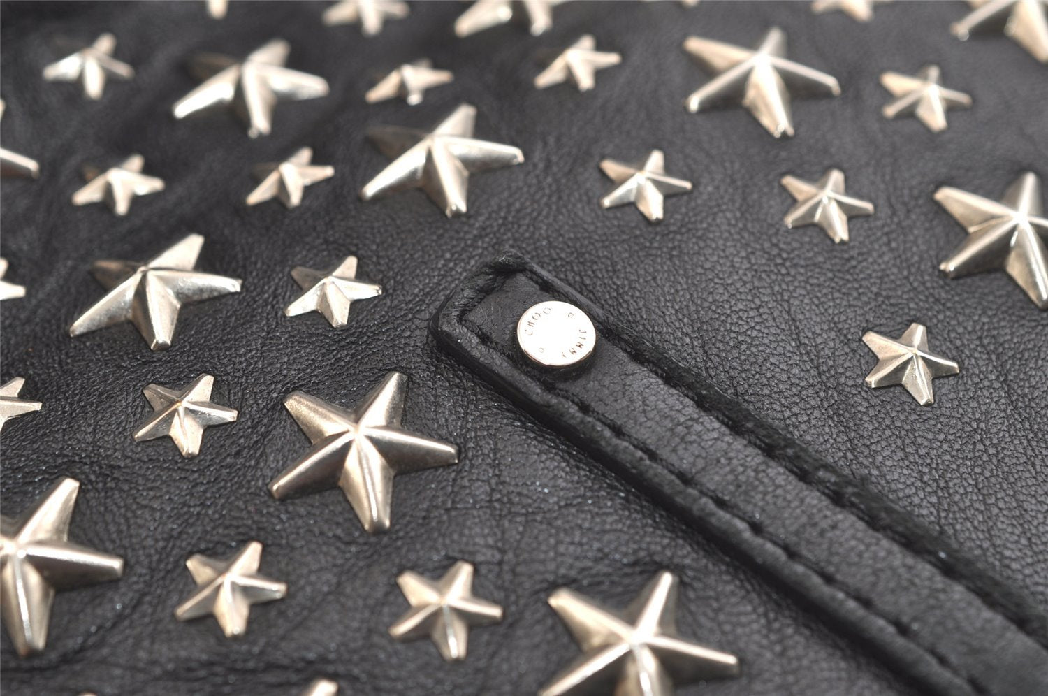 Authentic JIMMY CHOO Vintage Star Studs Leather Shoulder Tote Bag Black 2736K