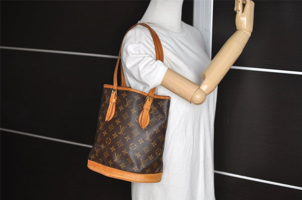 Authentic Louis Vuitton Monogram Bucket PM Shoulder Tote Bag M42238 LV 2737J