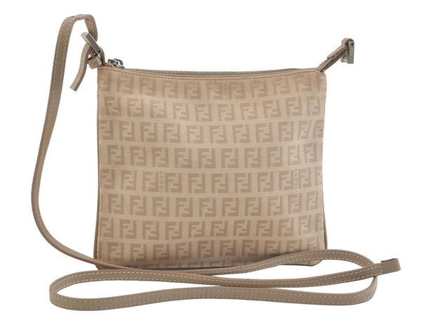 Authentic FENDI Zucchino Shoulder Cross Body Bag Canvas Leather Beige Junk 2737K