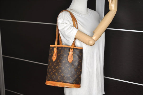 Authentic Louis Vuitton Monogram Bucket PM Shoulder Tote Bag M42238 LV 2738J