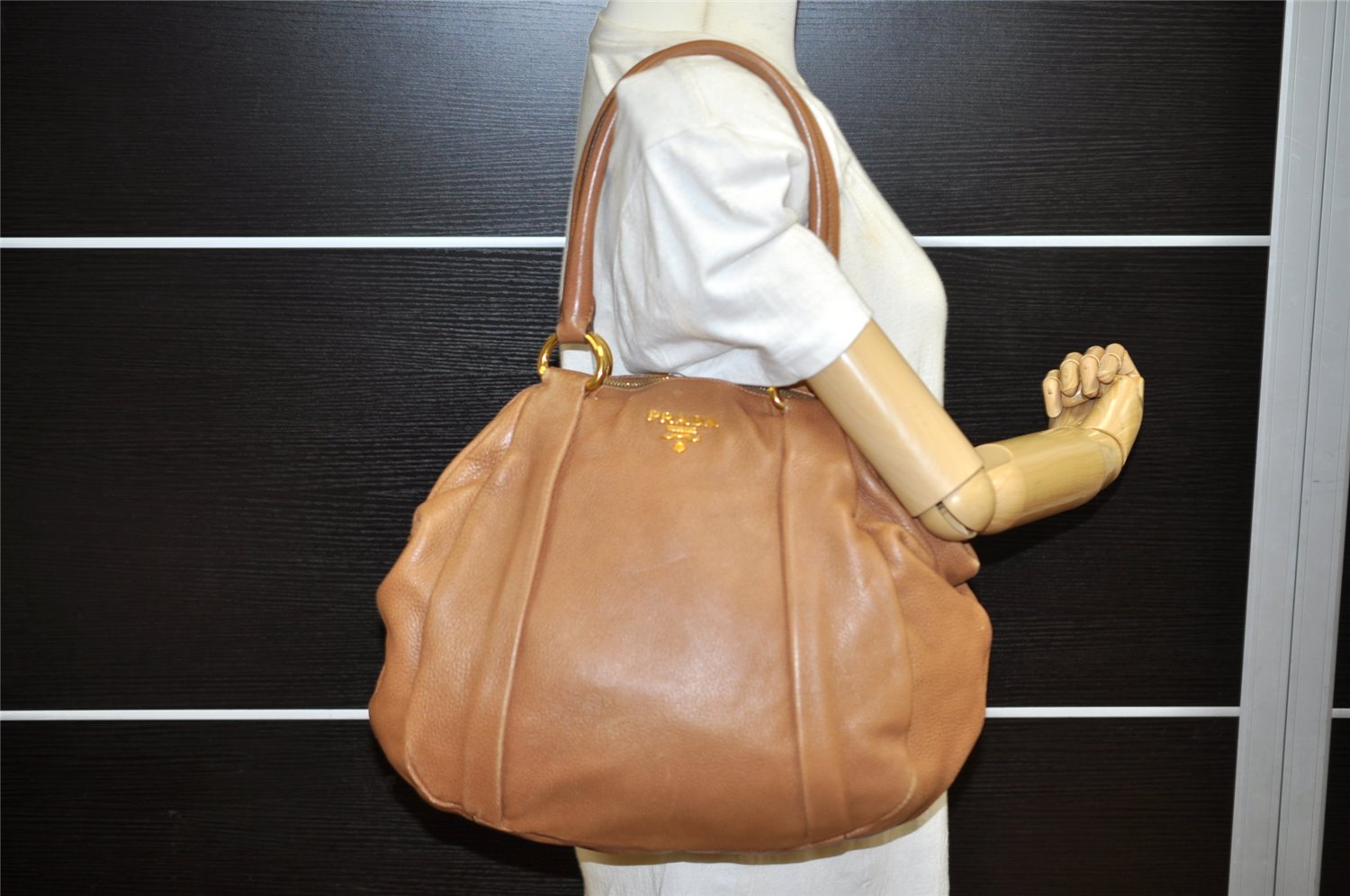 Authentic PRADA Vintage Leather 2Way Shoulder Tote Bag Brown 2738K