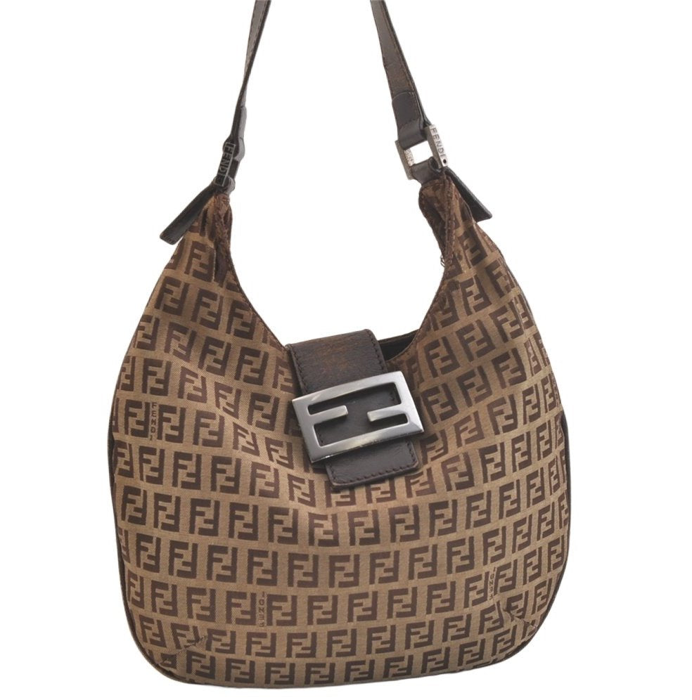 Authentic FENDI Zucchino Shoulder Hand Bag Purse Canvas Leather Brown 2739K