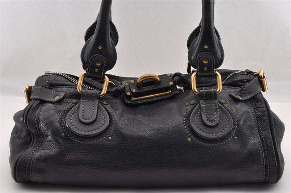 Authentic Chloe Vintage Paddington Leather Shoulder Hand Bag Black 2740I