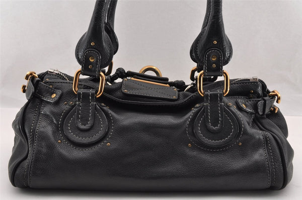 Authentic Chloe Vintage Paddington Leather Shoulder Hand Bag Black 2740I