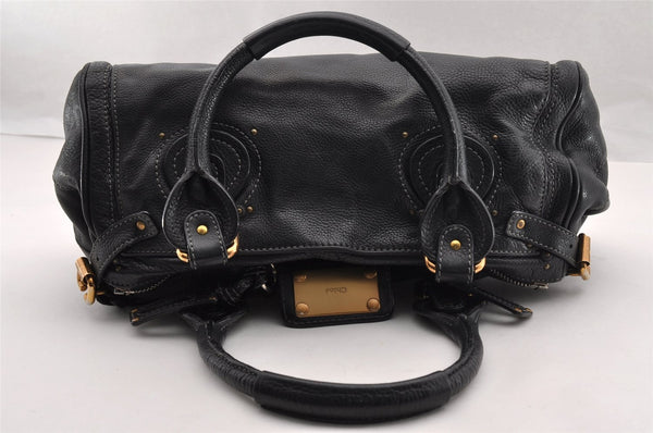 Authentic Chloe Vintage Paddington Leather Shoulder Hand Bag Black 2740I